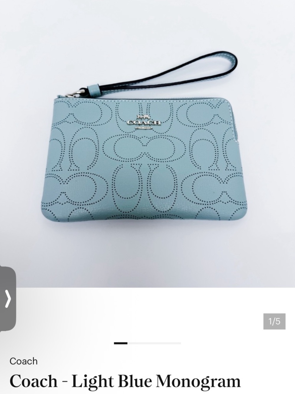 Coach Perforated Signature Pouch Wristlet in Light~ Blue Perfect Condition